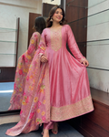 Golden Zari Anarkali Festive Suit Set – Banana Silk & Banarasi Dupatta
