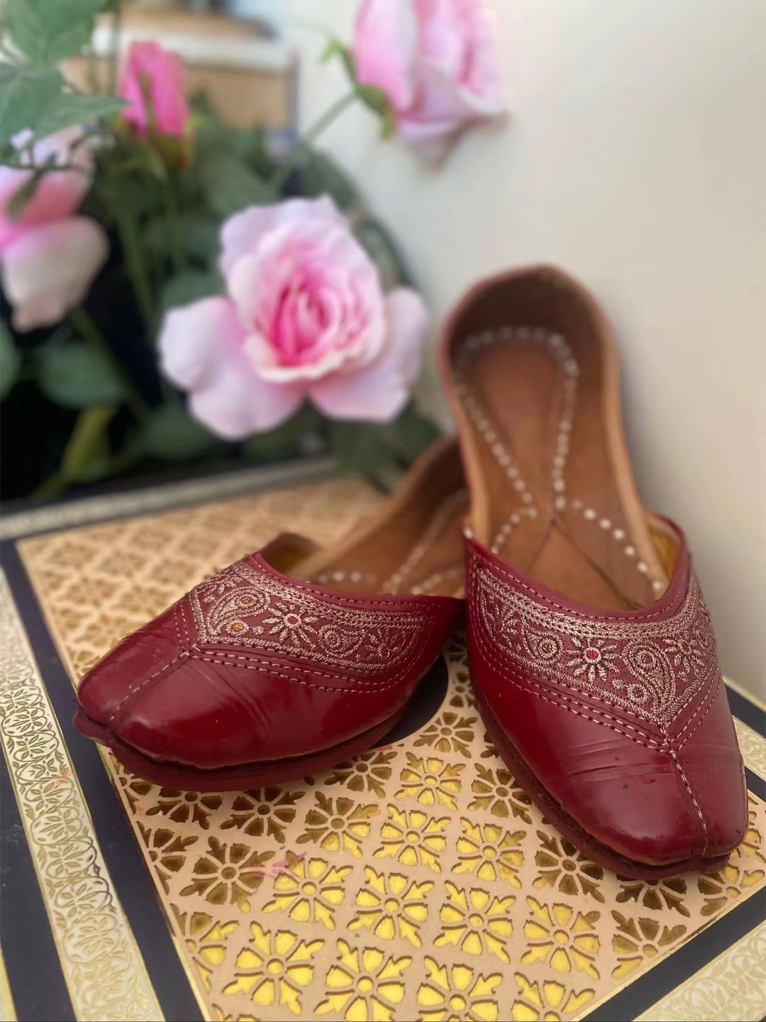 Crimson Gold Embroidered Khussa Jutti
