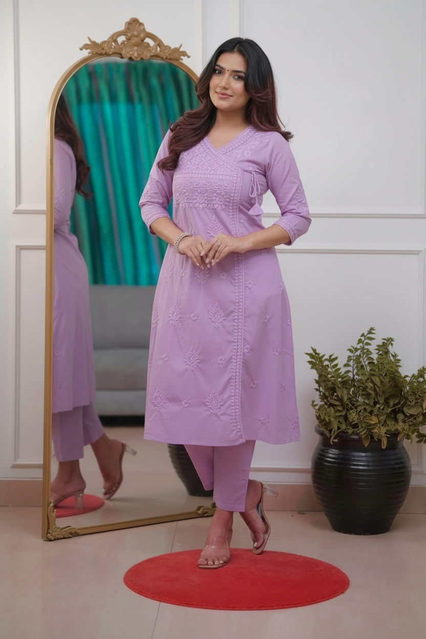 Baby Purple Chikankari Kurta Set