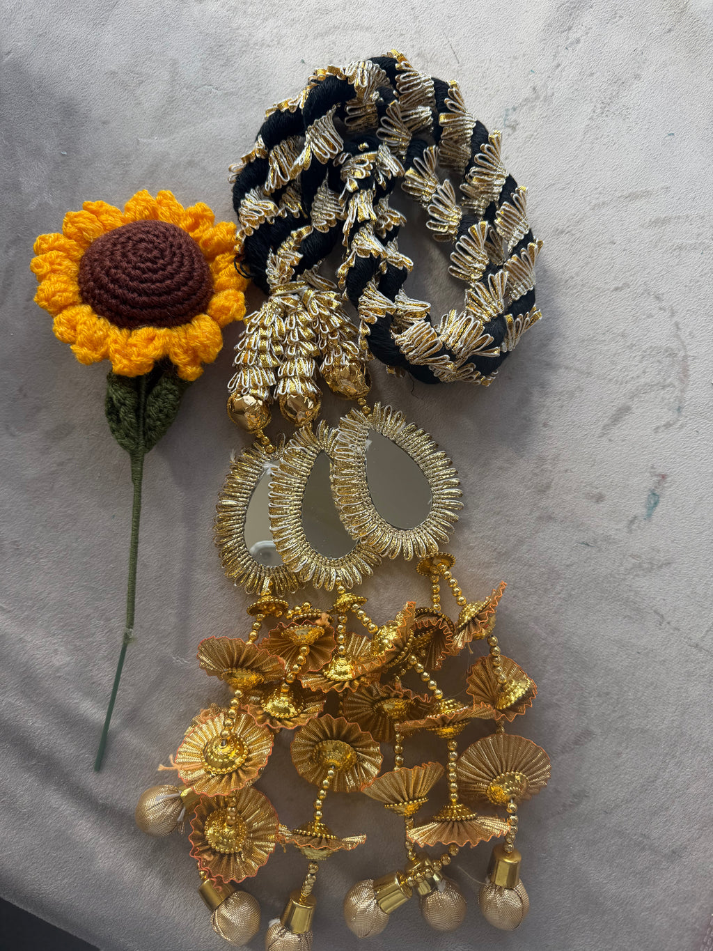Black & Gold Handcrafted Paranda with Crochet Sunflower